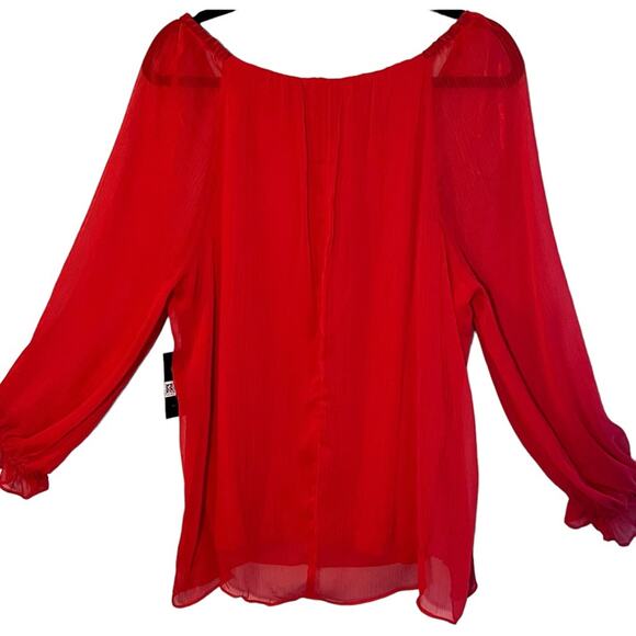 JM Collection Women's Solid Tiered Chiffon Blouse Top, Red, Size Large - Picture 2 of 15
